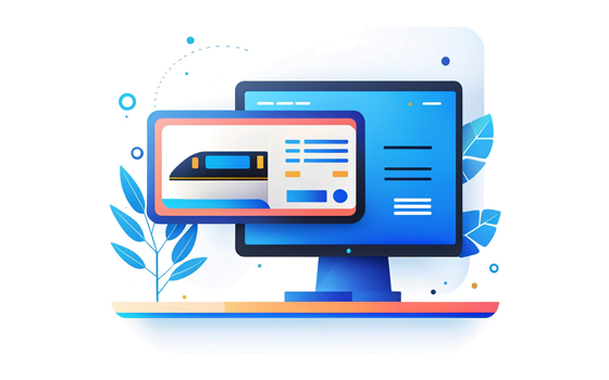 Illustration of devices depicting train booking software